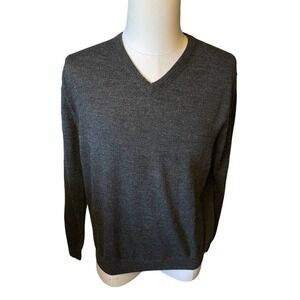 Bloomingdales Merino Wool V-Neck Sweater Charcoal Pullover Men’s Size Large